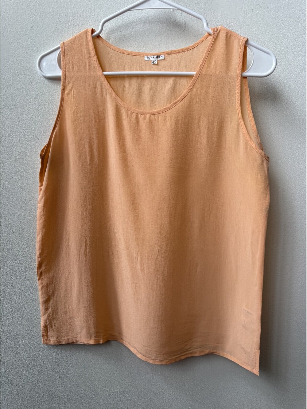Vintage Pura Seta 100% Silk Scoop Tank Top Apricot Size 42 Large